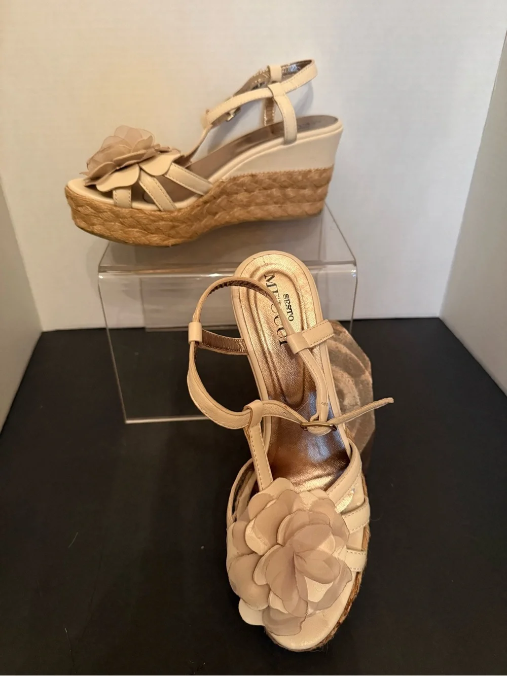 Sesto Meucci Beige Floral Espadrille Wedge Sandals size 8